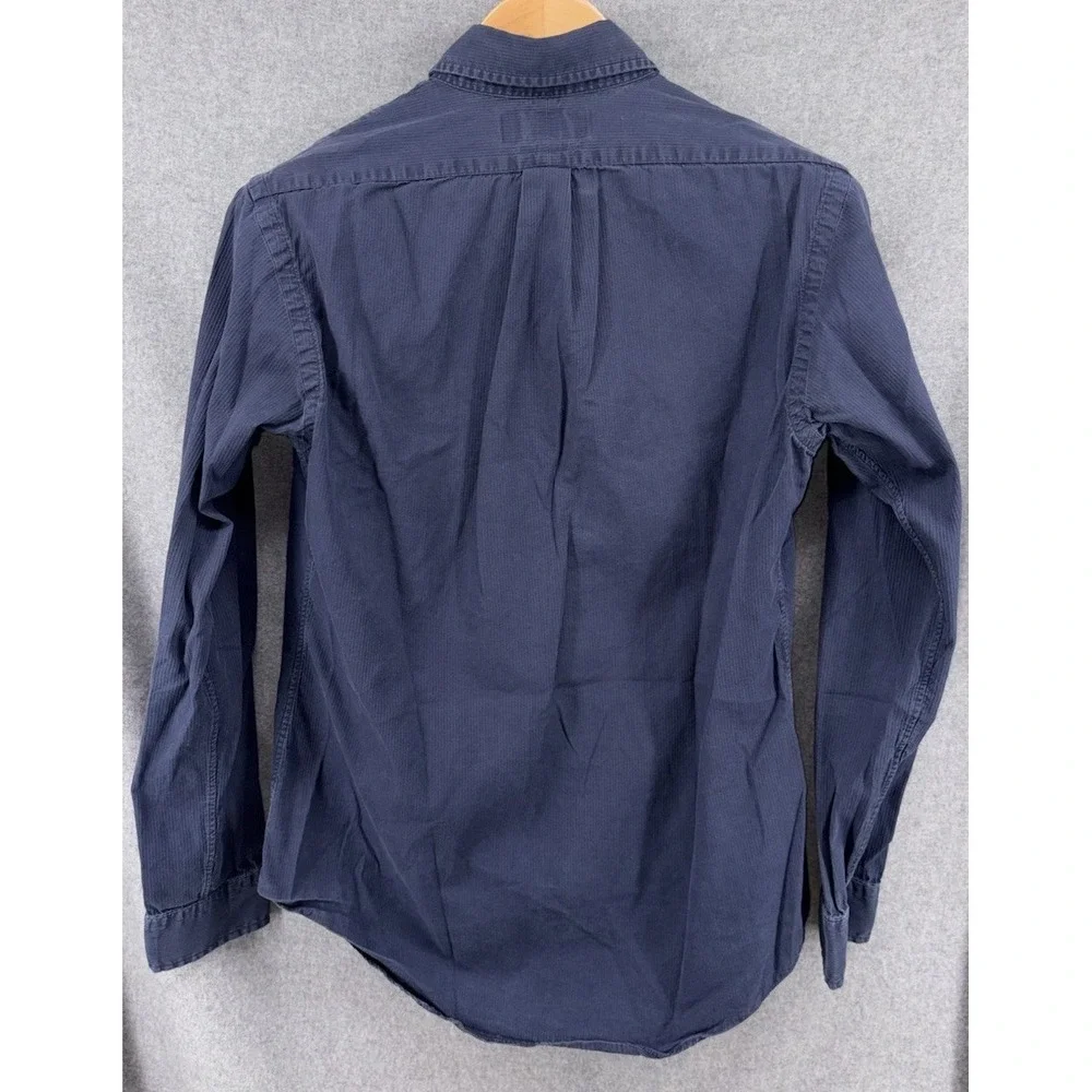 Polo Ralph Lauren Small Navy Blue Seersucker Button Down Long Sleeve Custom Fit